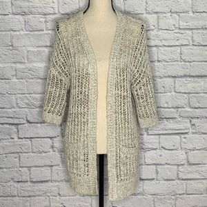 Free People Open Knit Open Front Heathered Cream Cardigan